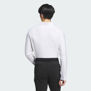 남성 Golf White 긴팔 스트레치 폴로 셔츠