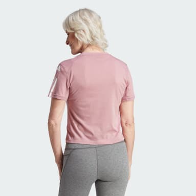 Dames Fitness En Training roze Train Essentials Train Katoenen 3-Stripes Crop T-shirt