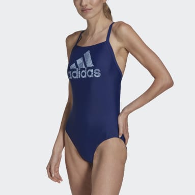Women Sportswear Blue Big Logo Swimsuit