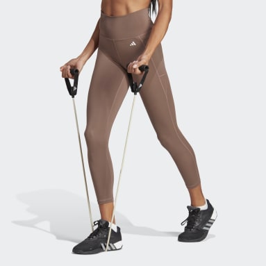 Women Gym & Training Brown OPTIME 스태시 포켓 하이웨이스트 7/8 레깅스