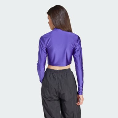 T-shirt Cropped manches longues 3 bandes Violet Femmes Originals