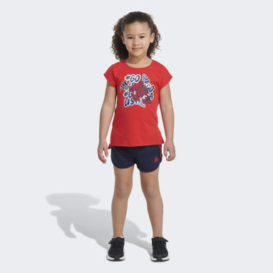 Children Sportswear Red Graphic Tee and Shorts Set