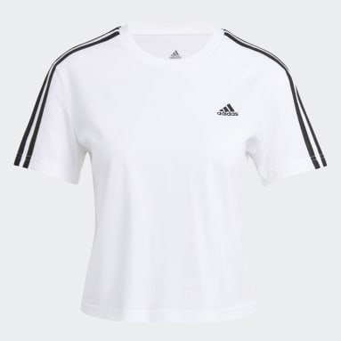T-shirt Essentials Loose 3-Stripes Cropped Bianco Donna Sportswear