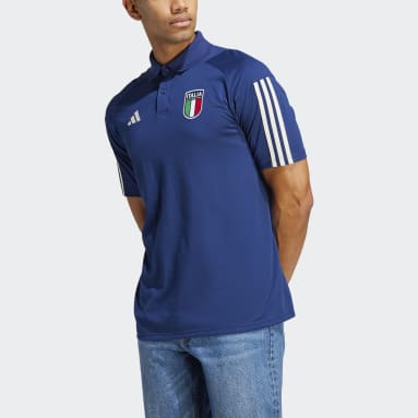 Polo de Algodão Tiro 23 da Itália Azul Homem Futebol