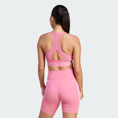 Women Training Pink adidas Powerreact Training Medium-Support 3-Stripes Bra