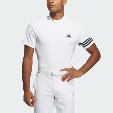 Men Golf White AEROREADY 3-Stripes Short Sleeve Mock Neck Shirt