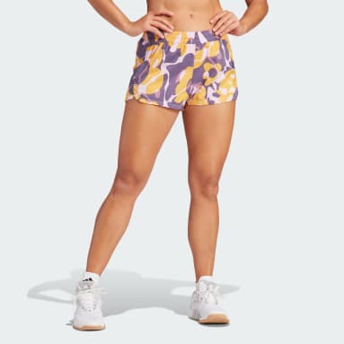 Women's Training Purple Pacer Train Essentials Floral-Print Woven Shorts