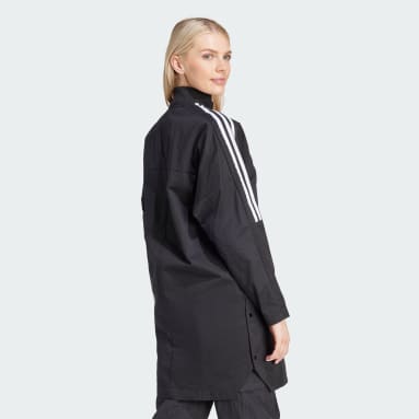 Women's Sportswear Black Tiro 3-Stripes Snap-Button Woven Coat