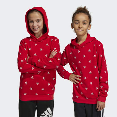 Polera con Capucha Estampado Brand Love Rojo Niño Sportswear