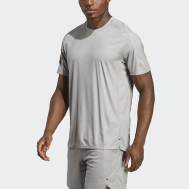 T-shirt imprimé d'entraînement en PU gris Hommes Entraînement