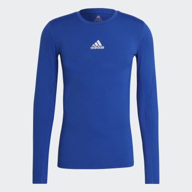 Men Football Blue Compression Long Sleeve Tee