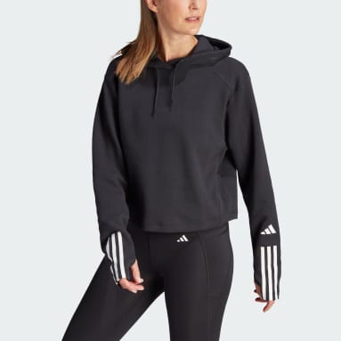 Sudadera con capucha Train Essentials Train Cotton 3 bandas Negro Mujer Gimnasio Y Entrenamiento