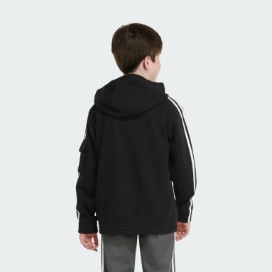 Youth 8-16 Years Training Black 3-Stripes Cargo Pullover Hoodie