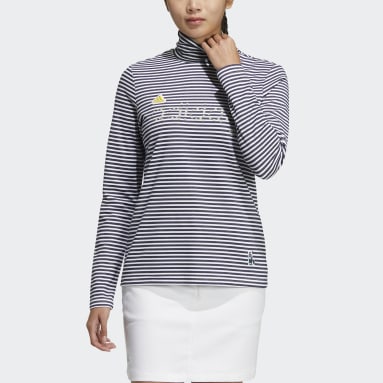 Women Golf White AEROREADY Play Green Stripe Mock Neck Long Sleeve Shirt