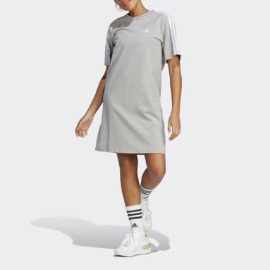 Dames Sportswear grijs Essentials 3-Stripes Single Jersey Boyfriend T-shirtjurk