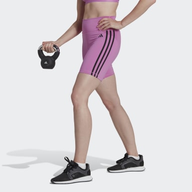 Women Training Purple Training Essentials 3-Stripes High-Waisted Short Leggings