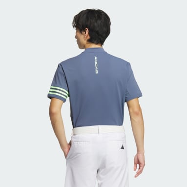 Men Golf Blue AEROREADY 3-Stripes Short Sleeve Mock Neck Shirt