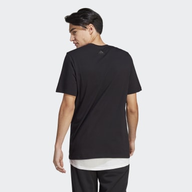 T-shirt avec logo brodé linéaire en jersey Essentials Noir Hommes Sportswear