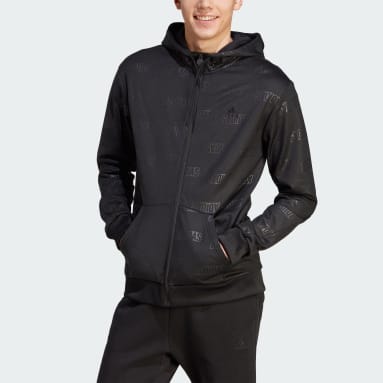 Men Sportswear Black Embossed adidas Polar Fleece Full-Zip Track Top
