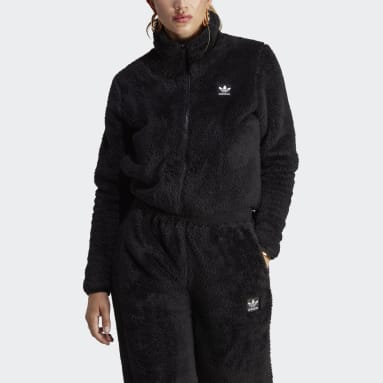 Frauen Originals Essentials+ Fluffy Teddy Slim Zip Originals Jacke Schwarz