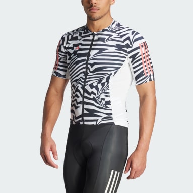 Men Cycling White Essentials 3-Stripes Fast Zebra Cycling Jersey
