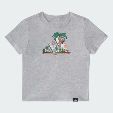 Two-Piece Short Sleeve Graphic Cotton Heather Tee and 3-Stripes Shorts Set