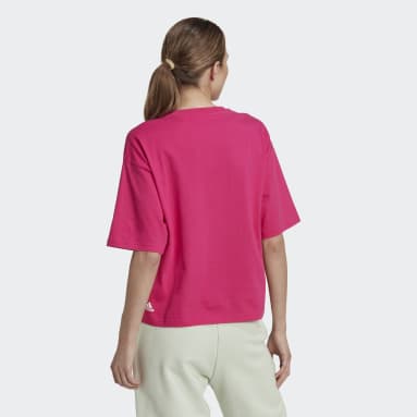 T-shirt multicolore à coupe ample et courte Essentials Logo Rose Femmes Sportswear