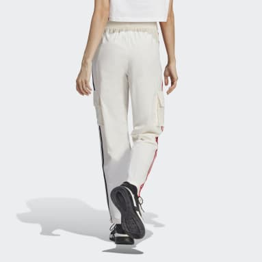 Women's Sportswear White 3-Stripes Cargo Pants With Chenille Flower Patches