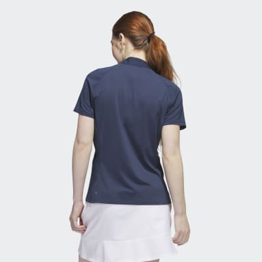Women Golf Blue Quarter-Zip Mock Neck Golf Polo Shirt