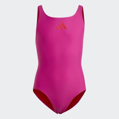 Girls Swimming Pink Solid Small Logo Swimsuit