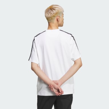 エッセンシャルズ プラス ルーズフィット スリーストライプス シングルジャージー半袖Tシャツ