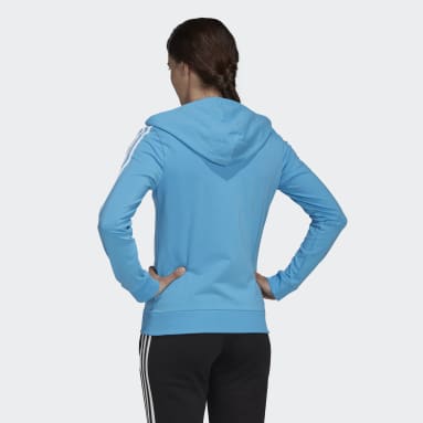 Veste à capuche Essentials Single Jersey 3-Stripes Full-Zip Bleu Femmes Sportswear