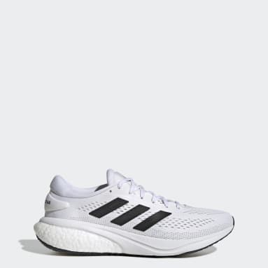 white and black adidas running shoes