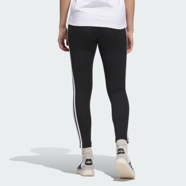 ผู้หญิง Sportswear สีดำ กางเกงรัดรูปเอวสูงผ้าซิงเกิลเจอร์ซีย์ Essentials 3-Stripes