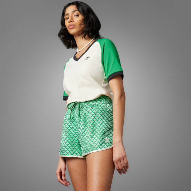 Women Originals Green Adicolor 70s High-Waist Monogram Shorts