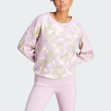 Women's Sportswear Purple Floral Graphic 3-Stripes Fleece Sweatshirt