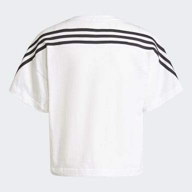 Camiseta Organic Cotton Future Icons Sport Loose 3 bandas Blanco Niña Sportswear