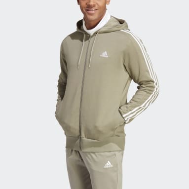 Mænd Sportswear Grøn Essentials French Terry 3-Stripes Full-Zip hættetrøje