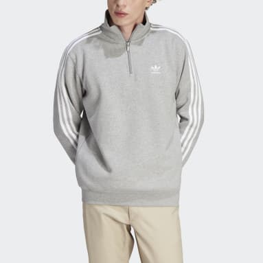 Heren Originals grijs Adicolor Classics 3-Stripes Sweatshirt met Halflange Rits