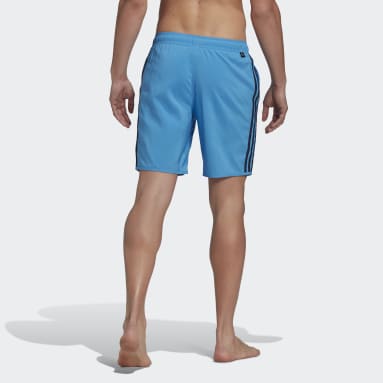 Men Swimming Blue Classic-Length 3-Stripes Swim Shorts