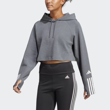 Women Gym & Training Grey Train Essentials Train Cotton 3-Stripes Hoodie