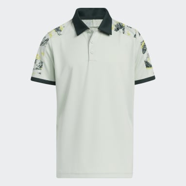Boys Golf Green Printed Colorblock Golf Polo Shirt