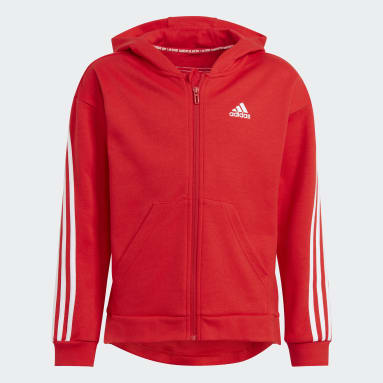Girls Sportswear Red 3-Stripes Full-Zip Hoodie