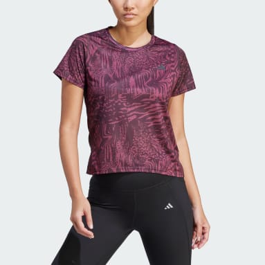 Γυναίκες Τρέξιμο Καφέ Run Icons 3 Bar Logo Allover Print Running Tee
