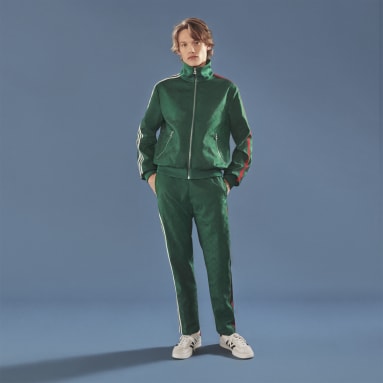 Pantalon en jacquard adidas x Gucci GG Trefoil vert Hommes Originals