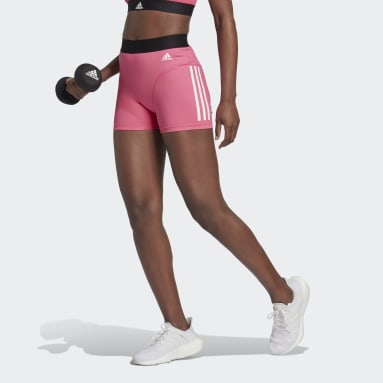 Women Gym & Training Pink Hyperglam 3-Stripes Short Leggings