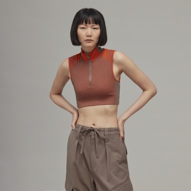 Women Y-3 Brown Y-3 Classic Seamless Knit Sport Top (Cropped)