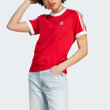 Women's Originals Red Adicolor Classics Slim 3-Stripes Tee