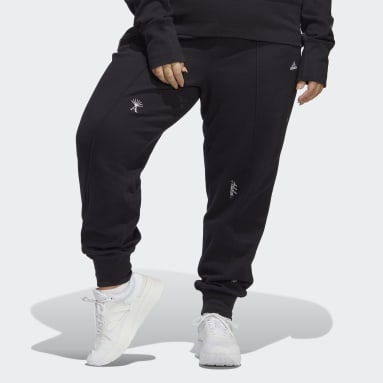 Women Sportswear Black Joggers with Healing Crystals Inspired Graphics (Plus Size)