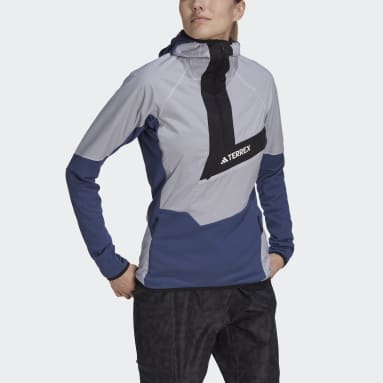 Women TERREX Blue Techrock Ultralight 1/2-Zip Hooded Fleece Jacket